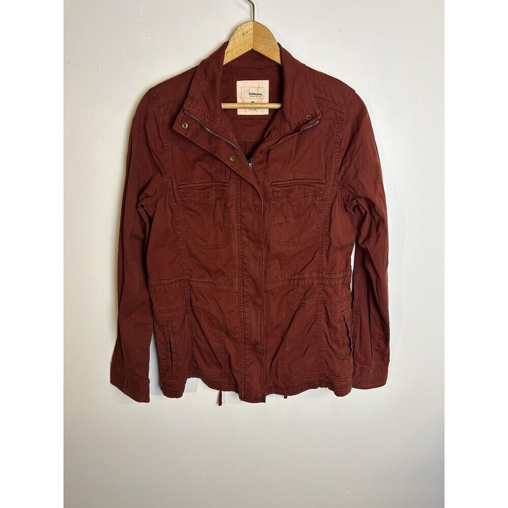 Sonoma Good For Life Women Jacket Denim Military Burgundy  Size M Old Money Cott